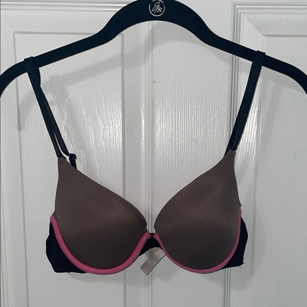PINK Victoria's Secret Brown and Pink T-Shirt Push-Up Bra